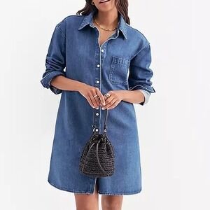 NWT Ann Taylor Denim‎ Shirt Dress Women's Small Oversized Long Sleeve Minimalist